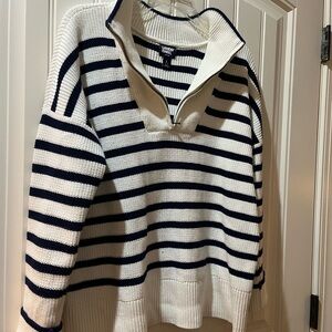 Lands' End Navy and White Striped Sweater